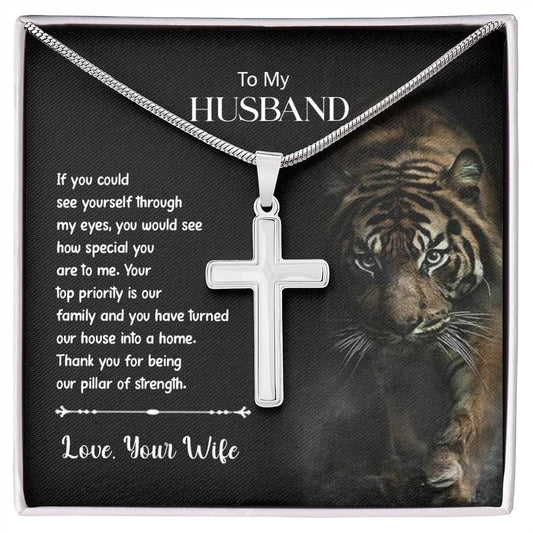 To My Husband | Thank You - Stainless Steel Cross Necklace